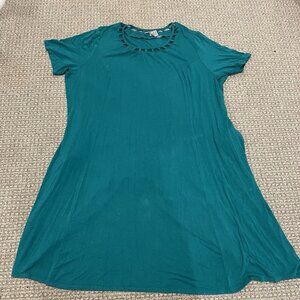 Teal Short-Sleeve A-Line Dress